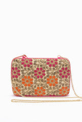 Tisora Pink Orange Embroidered Box Clutch