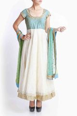 Tritiya Turqouise Blue and Cream Anarkali