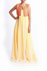 Tritiya Yellow Anarkali With Orange Koti