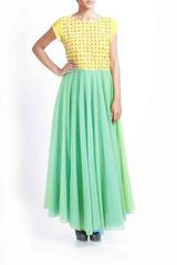 Tritiya Floor Length Green and Yellow Anarkali
