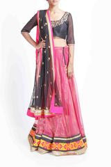 Tritiya Pink Kota Lehenga and Black Blouse