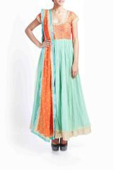 Tritiya Sea Green and Orange Anarkali