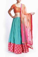 Tritiya Sea Green Lehenga and Orange Blouse