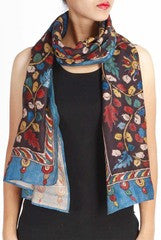 Uppada Silk Linen Kalamkari Brown Stole
