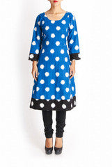 Uppada Blue & Black Polka Pattern Ikat Kurta
