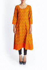 Uppada Orange Zig-Zag Design Ikat Kurta