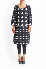 Uppada Black & White Ikat Kurta
