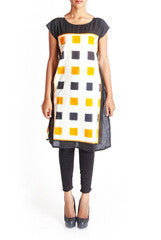 Uppada Yellow & Black Check Pattern Ikat Kurta