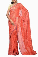 Uppada Red Banaras Handloom Cotton  Saree