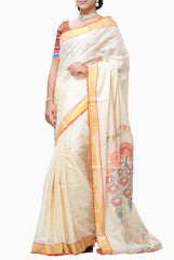 Uppada Beige Khadi Handloom Cotton  Saree