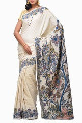 Uppada Beige Kalamkari Cotton Silk  Saree