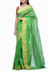 Uppada Green Silk and Lenin Saree