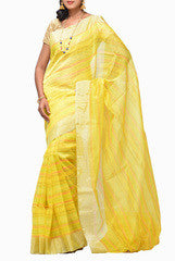 Uppada Yellow Silk and Lenin Saree