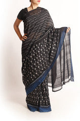 Uppada Black and Blue Cotton Saree