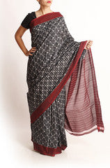 Uppada Black and Maroon Pochampally  Saree