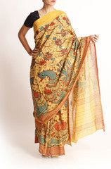 Uppada Yellow Kalamkari Saree