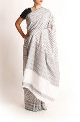 Uppada White and Gray Banaras Cotton Saree