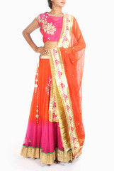 VARUN CHAKKILAM PINK AND ORANGE SHADED EMBLISHED LEHENGA