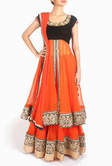 VARUN CHAKKILAM ORANGE AND BLACK LAYERED ANARKALI