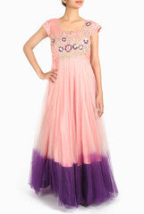 VARUN CHAKKILAM PINK AND VIOLET SHADED EMBELLISHED GOWN