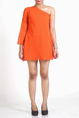 Vivacious In Vogue Orange One Shoulder Dress