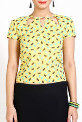 Vivacious In Vogue Geometric Yellow Cut Out Top