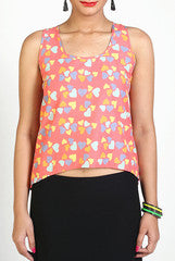 Vivacious In Vogue Coral Heart Print Top