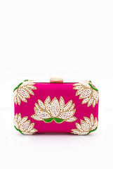 Fuchsia Pearl Lotus Clutch