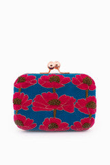 The Zenia Garden Clutch (Fuchsia on Cobalt Blue)