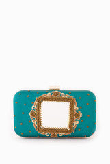 Vriksh Verma Peacock Blue Square Mirror Frame Clutch