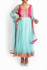 Mansi Vuppala Blue And Pink Anarkali