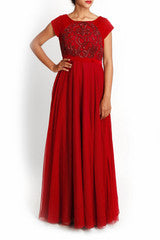 Mansi Vuppala Red Embroidered Gown