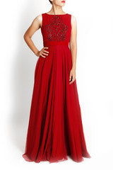 Mansi Vuppala Red Empire Waist Gown
