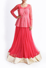 Mansi Vuppala Coral Peplum Lehenga Set