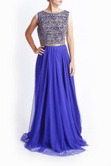 Mansi Vuppala Blue & Gold Embellished Bodice Gown