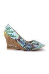 Wearmates Designer Coral Pattern Peeptoe Canvas Wedges Shoes